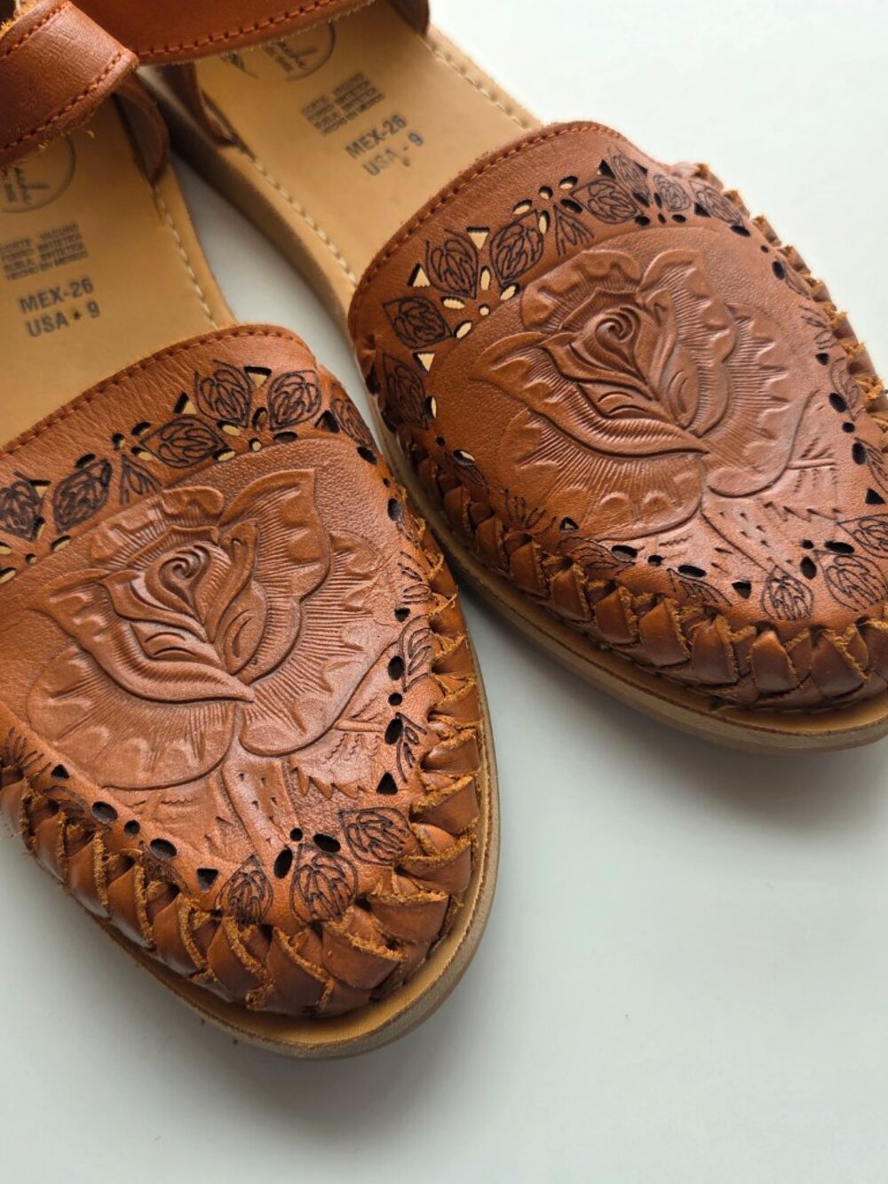 Huarache Sandals Leather Mexican Handmade Size 9 Boho Hippie Buckle Strap Brown - Picture 3 of 6